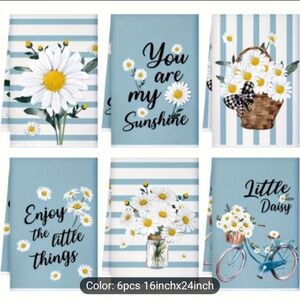 NWT Spring Blue and White Daisy Kitchen Towel 6 Piece Set